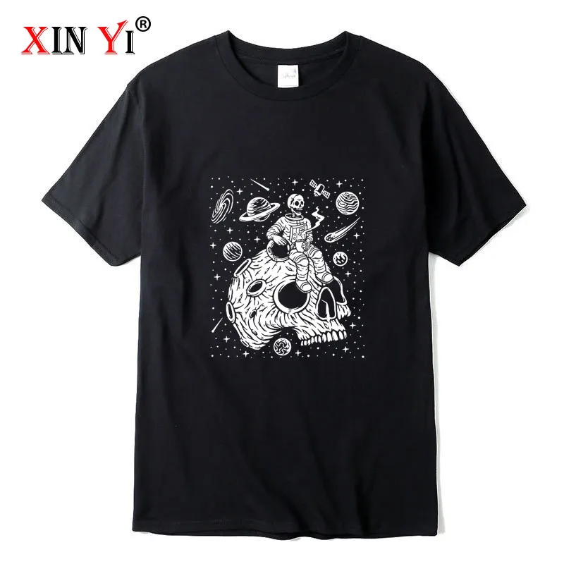 

XIN YI Men's T-shirt High Quality 100% cotton Funny skull print loose casual loose cool men t-shirt o-neck t-shirt tee tops