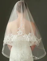 tanpell ivory appliques beading flowers wedding veil appliques edge short two layers bridal veil