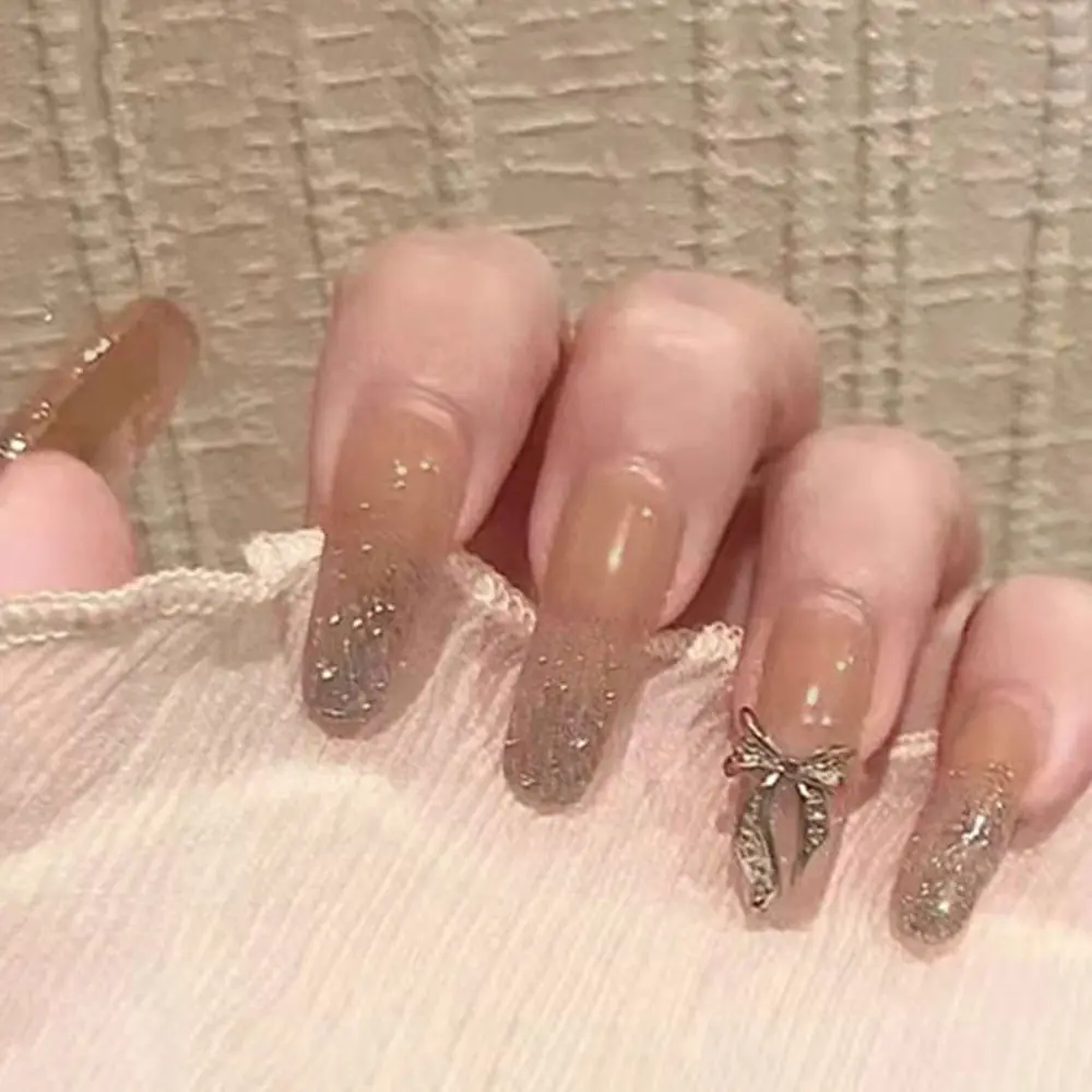 

24pcs/Set DIY Acrylic Press On Full Cover Gradient False Nail Tips Fake Nails Ballerina with Bow Design
