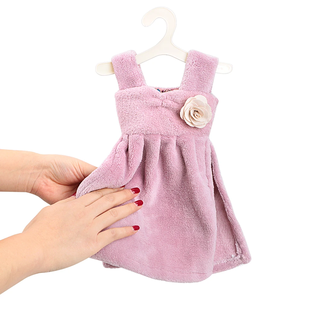 

Cute Coral Velvet Super Absorbent Bathroom Kitchen Hand Towel Dress Shaped Household Hand Towel