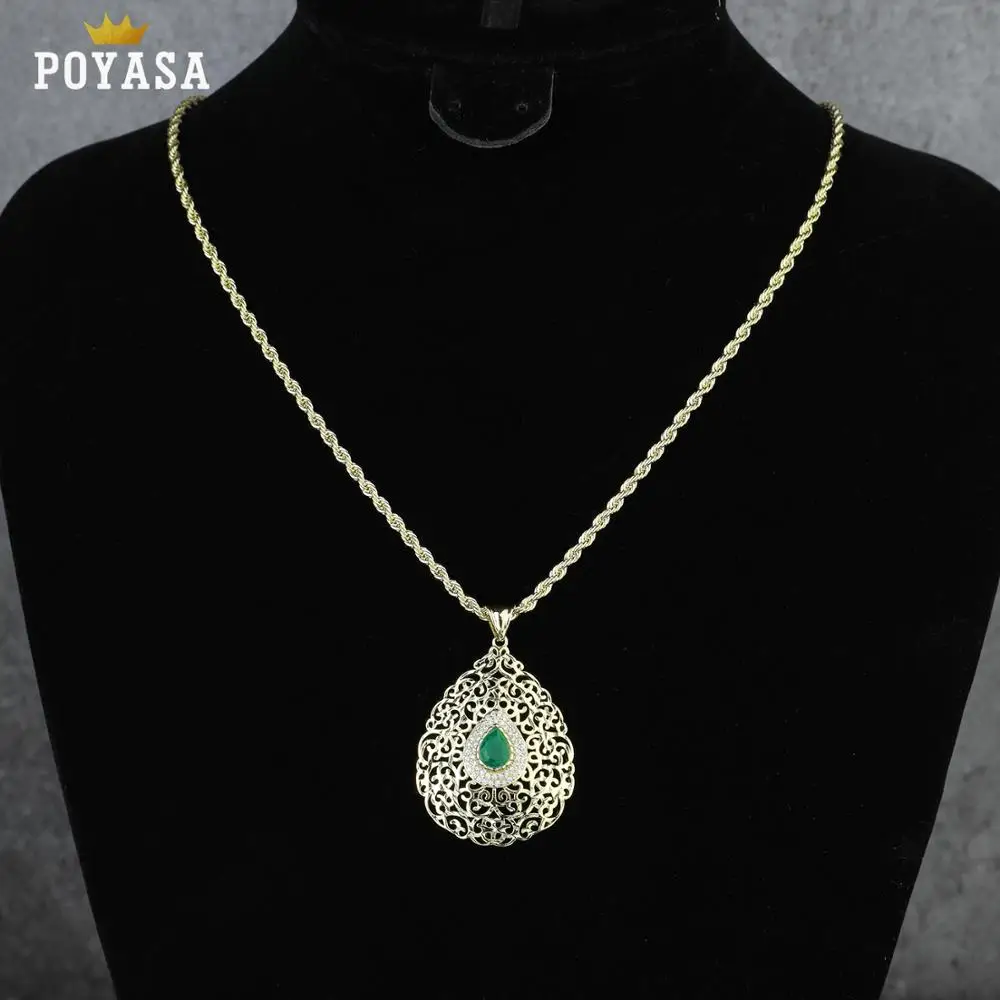 Марокканский Caftan Свадебный золотой кулон для женщин зеленый камень модные