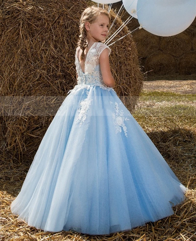 

Flower Girl Dress Pink Tulle Floral Lace Children Wedding Party Gown Girls Pageant Dress First Communion Dress Kid Cloth