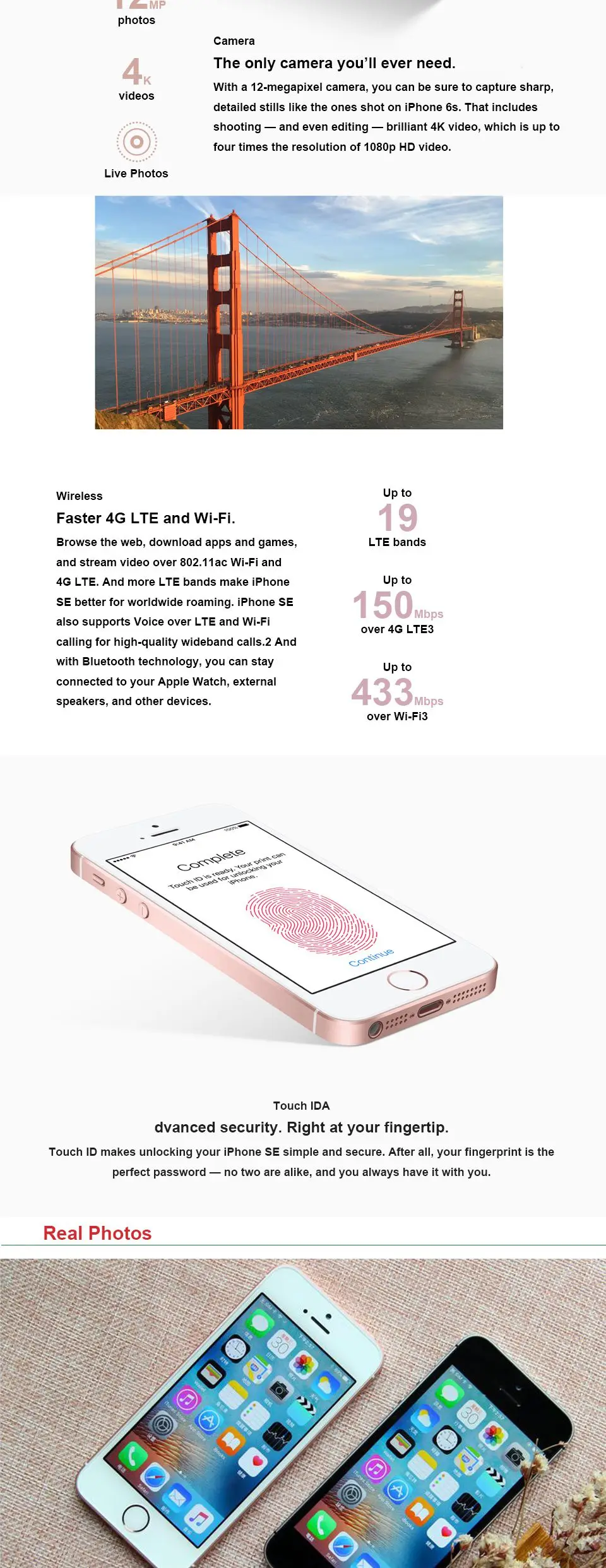 Разблокированный Apple iPhone SE 12MP 4 дюйма отпечатков пальцев Dual-core 4 аппарат не привязан к оператору сотовой связи смартфон 2 Гб Оперативная память 16/64GB Встроенная память за счет сканера отпечатков пальцев чехол для мобильного телефона