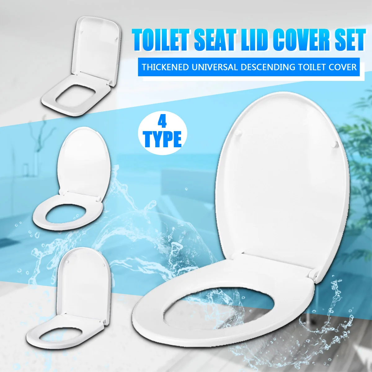 

PP Universal Slow-Close Toilet Seat Lid Cover Set Thicken Replacement Antibacterial Square Round O/V Type Toilet Seats