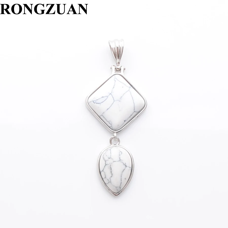 White Turquoise Серьги кулон для ожерелье с натуральными камнями квадратные капли Форма аметисты розовый кварц Лазурит авантюрин бирюзы опал BN386 - Окраска металла: White Turquoise