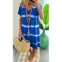 casual tie dye dress short sleeve womens print dresses summer v neck loose boho sun beach dress plus size falda