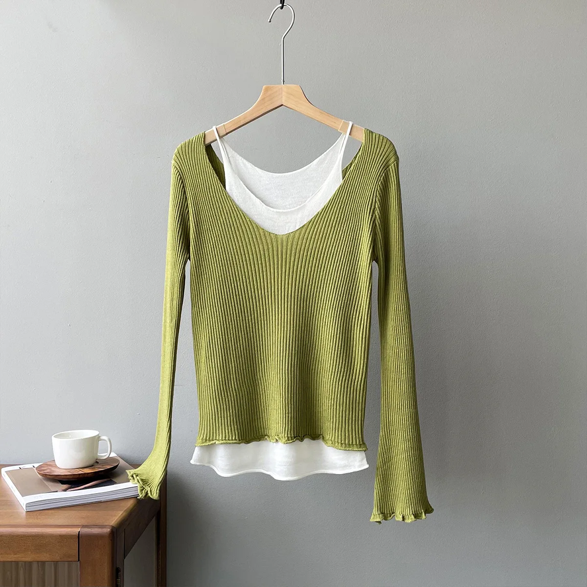 

Женская трикотажная Осенняя футболка с длинным рукавом P853 #