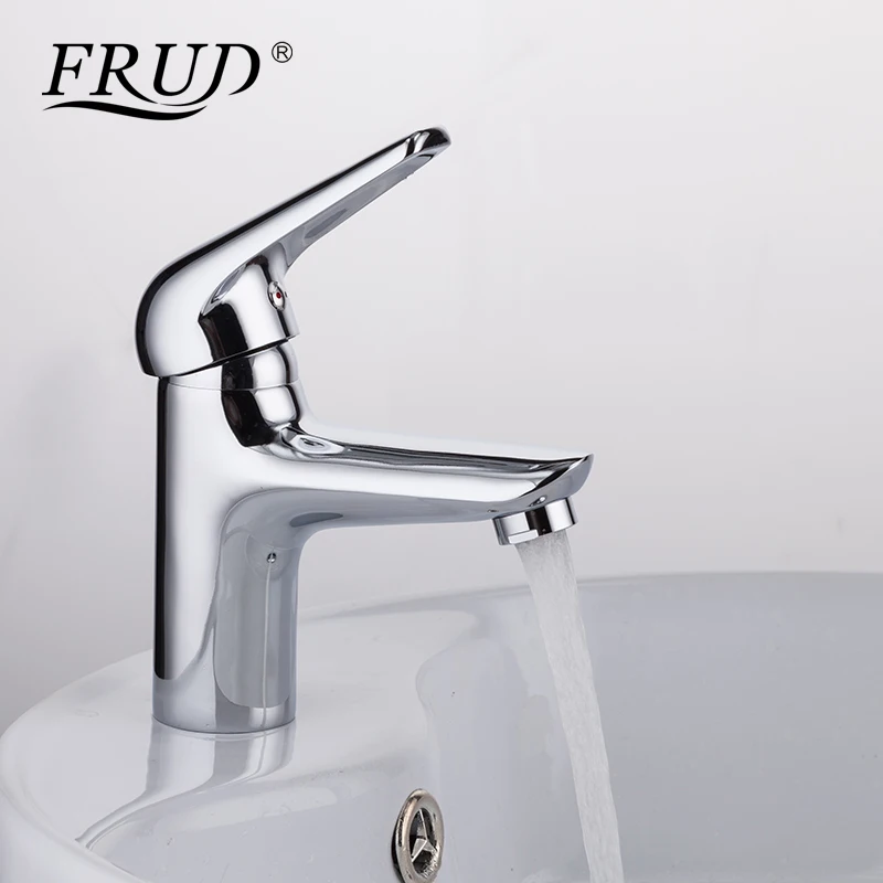 

FRUD Bathroom Basin Sink Faucet Deck Mounted Hot Cold Water Mixer Washbasin Taps Stainless Steel Lavatory Sink Tap Crane R10102
