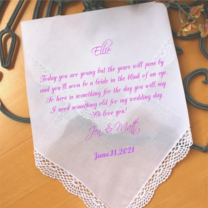 

Custom Flower Girl Wedding Hankies,Personalize wedding handkerchief Hangover gift To Flower Girl,keepsake gift,Printed Editable