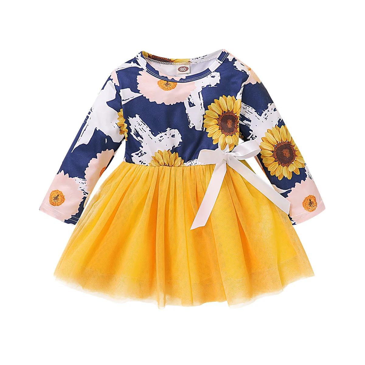 

2021 Kids Long Sleeve Dresses Girls Flower Printed Bow Tutu Princess Dress 2021 Autumn Children Clothing Girl Elegant Outfits