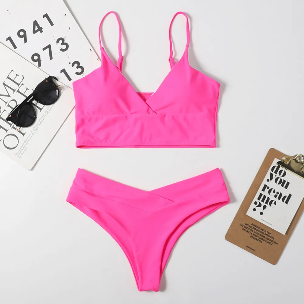 

Vigorashely Strapped Deep V Swimwear Women Sexy Thong Bikini 2021 Push Up Swimsuit Female Brazilian Bikini Set Bathing Suit Swim