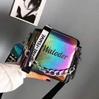 Яркая лазерная сумка на плечо для женщин, Сумочка через плечо с надписью и широким ремешком, модная дамская сумочка-мешок из искусственной кожи на молнии с цепочками