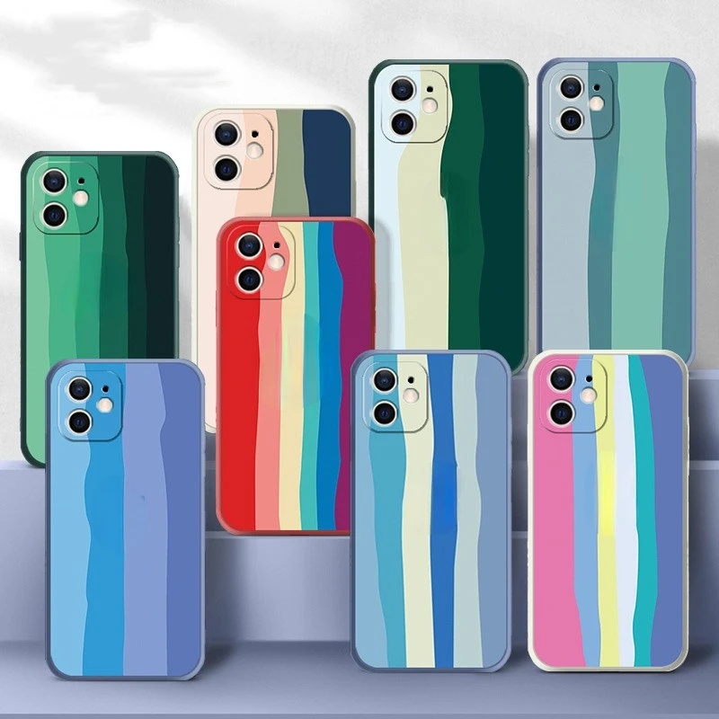 

Painted Colorful Case For iPhone 12 11 Pro Max X XR XS Max Luxury Liquid Silicone Soft Cover for IPhone 7 6 6S 8 Plus Cases