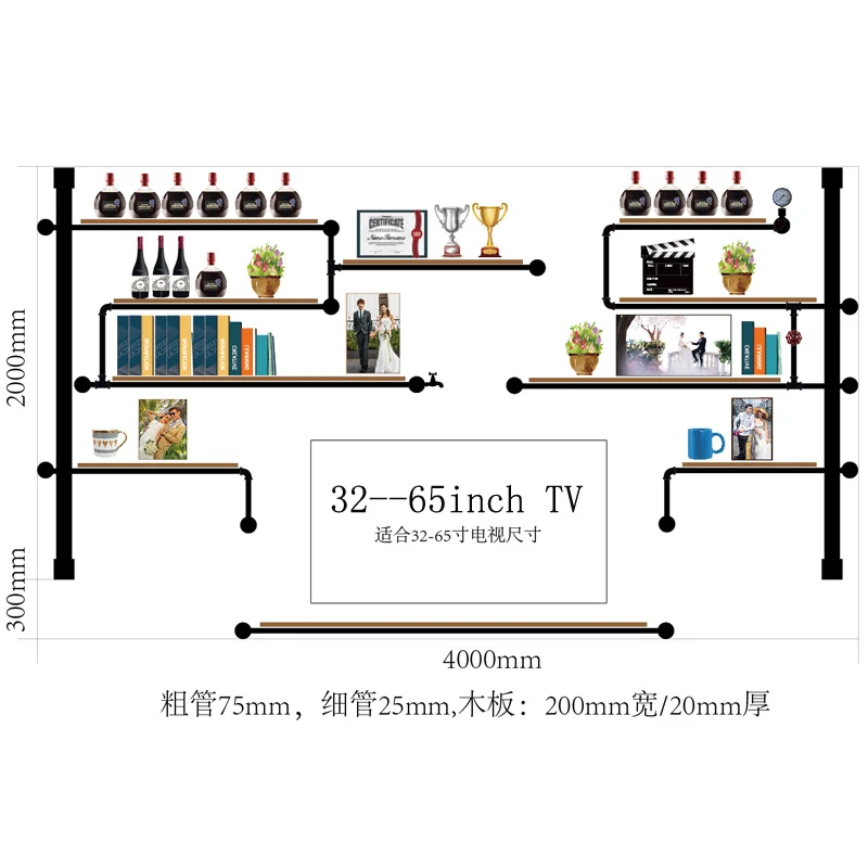 Антикварный дизайн винный шкаф из соснового дерева и железной трубы \ аудио полка