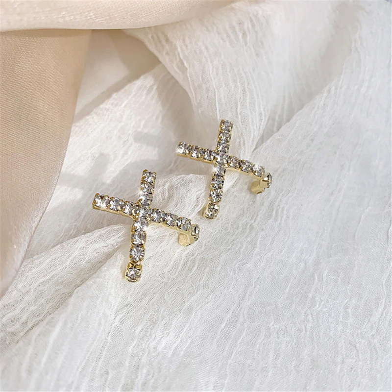 

Zirconia Cross Earrings Gold Color Tone Fashion Jewelry For Women Wholesale Punk Style Gifts for women