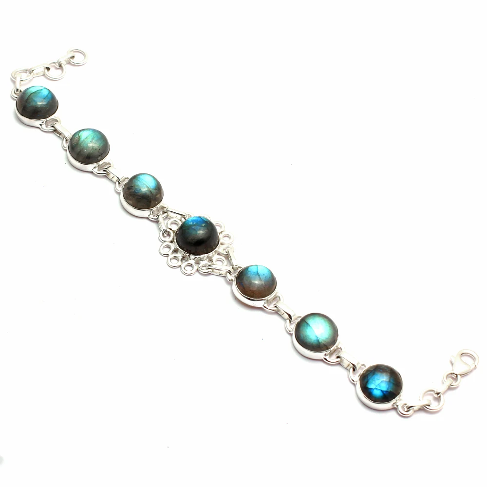 

Genuine Blue Fire Labradorite Bracelet 925 Sterling Silver, Women Fine Jewelry Gift, 2SBR0165