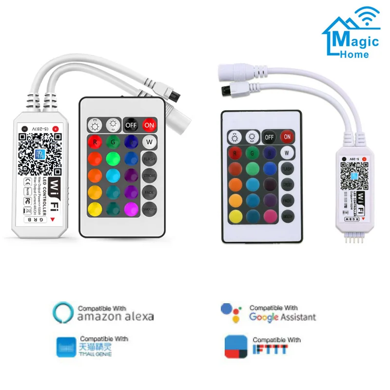 

WiFi LED RGB/RGBW LED Strip Controller DC5V-28V 24Keys & RF Remote by IOS/Android Smart Phone for DC 5V 12V 24V LED lamp tape