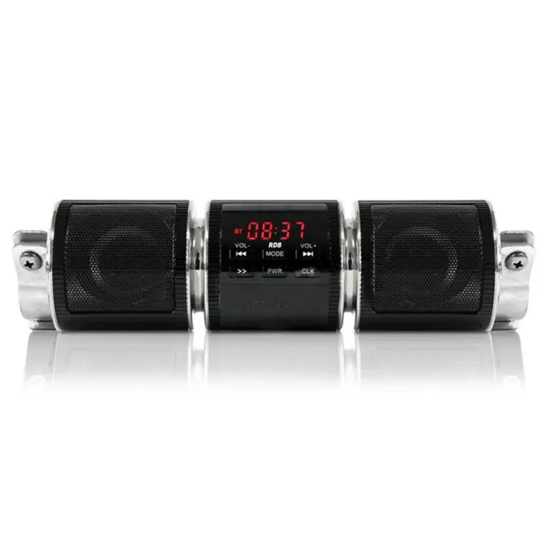 Motorcycle Bluetooth Speaker Waterproof Stereo Soundbar 7/8-1.25 Inch Handlebar Mount AUX USB FM Radio