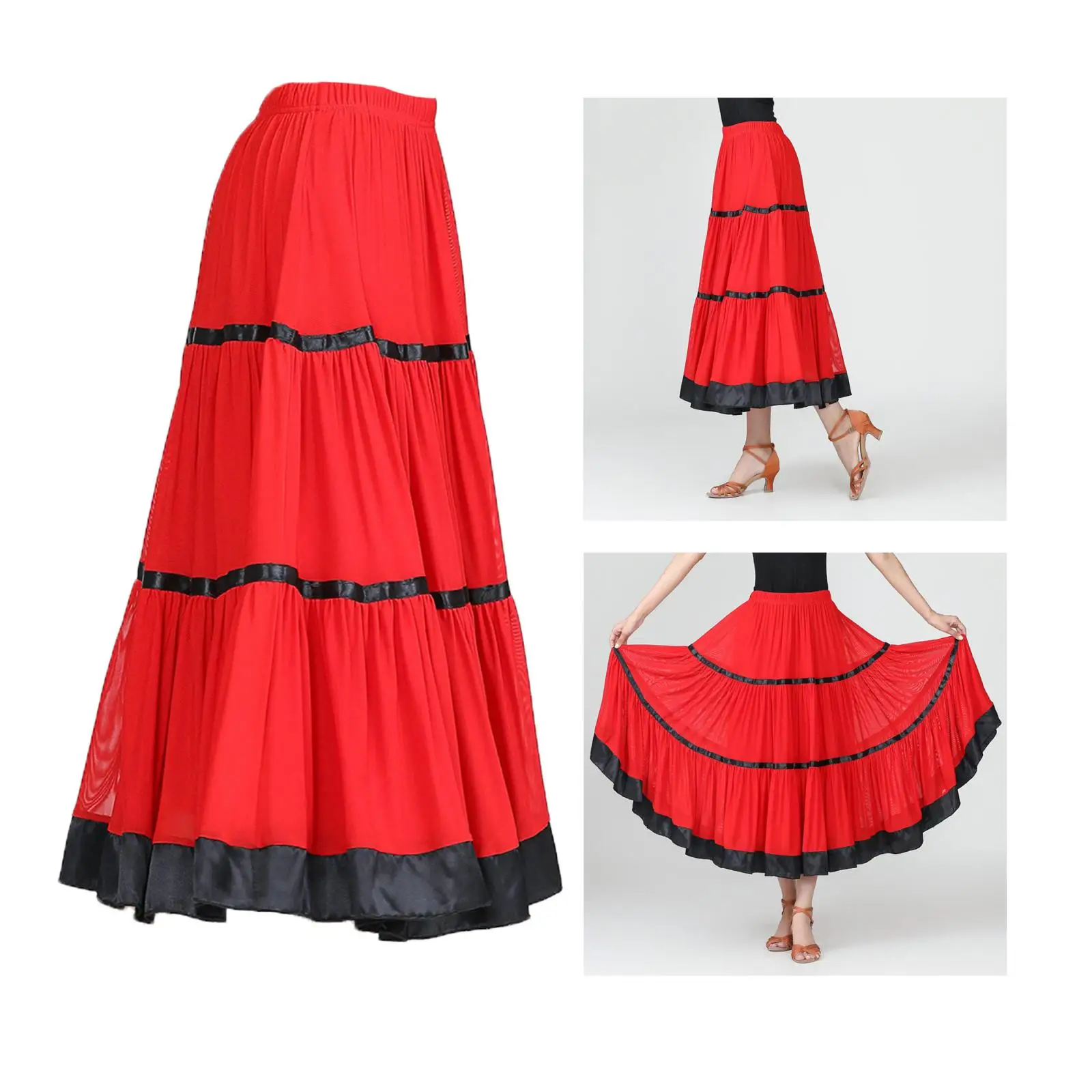 

Women's Ballroom SkirtFlamenco Standard Waltz Party Long Mesh Swing Long Dance Dress