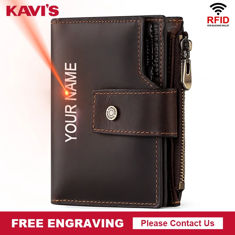 Кошелек KAVIS 2020 из воловьей кожи с бесплатной гравировкой мужской портфель