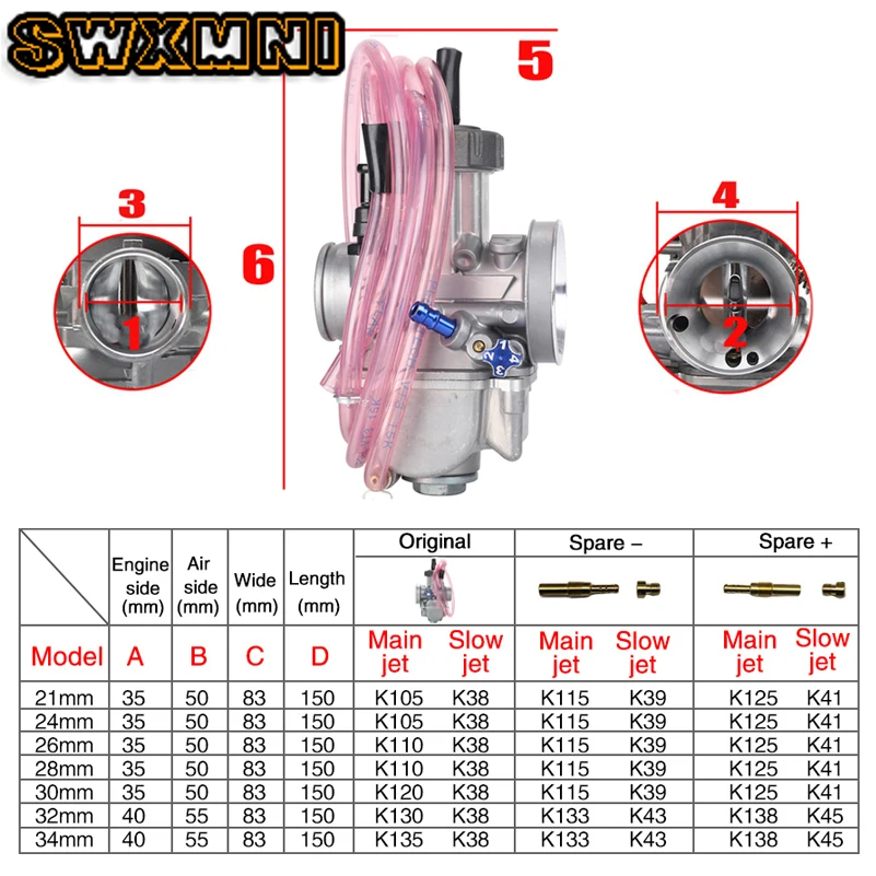 Карбюратор PWK для мотоцикла карбюратор внедорожника скутера квадроцикла UTV YZ85 CR85