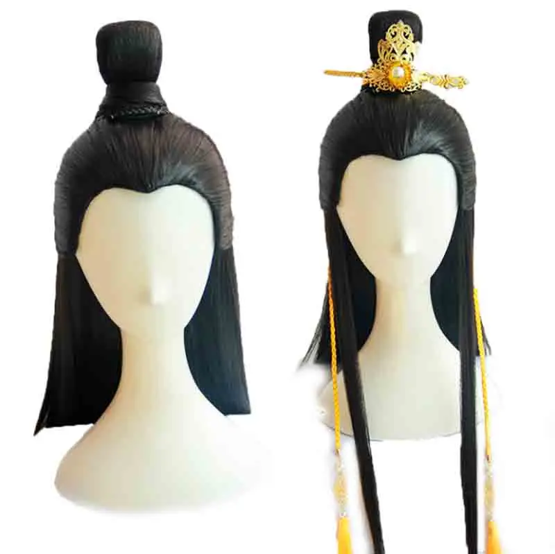 

Mens Wigs Chinese Tradition Hanfu Wig Headgear Men Fantasia Male Cosplay Prop Ancient Chinese Hairstyle Black Long Wigs For Men