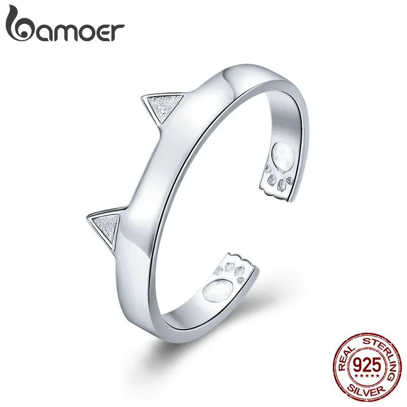 BAMOER, модные, 925 пробы, серебряные, милые кошачьи лапы, уши в форме животного, регулируемые кольца на палец, вечерние, свадебные ювелирные изделия SCR387