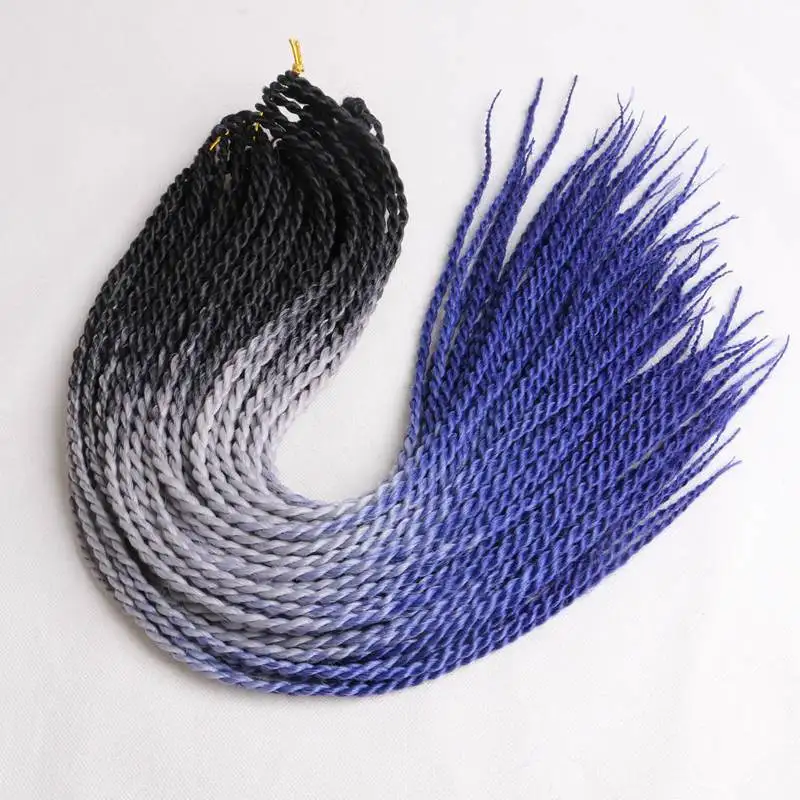 black grey blue Роскошные косички для плетения, 24 дюйма, Омбре, Сенегальские скрученные волосы, вязанные крючком косички, 24 корня/упаковка, синтетические косички для женщин, серые, розовые - Цвет: black grey blue