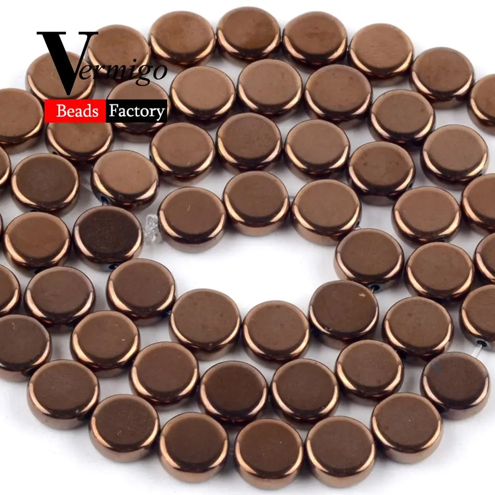 Натуральный гладкий медный красный гематит плоские круглые бусины для