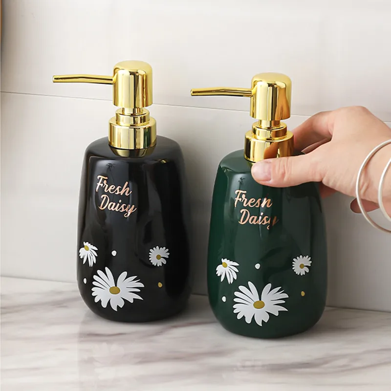 

WHYOU 400ML Cermic Hand Washing Liquid Bottle Cute Flower Soap Dispenser Body Wish Shampoo Emulsion Storage Bathroom Accessories