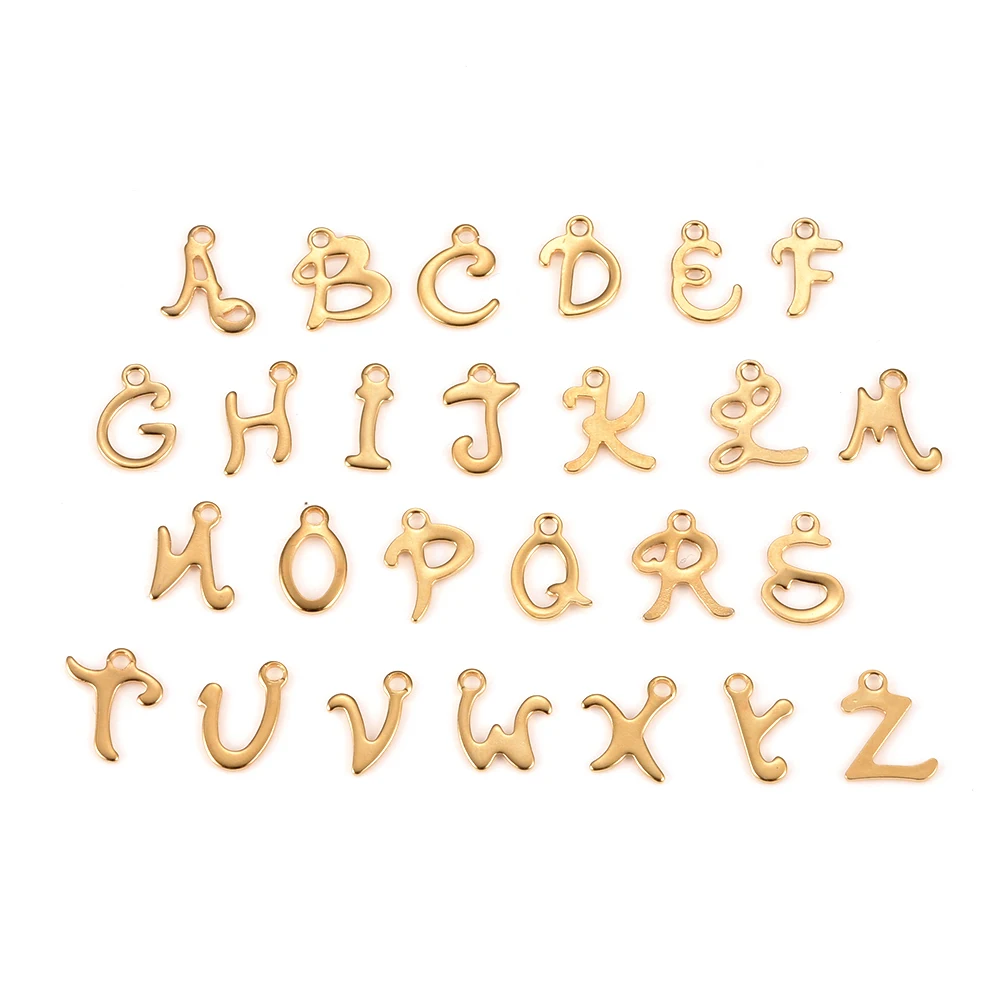

26Pcs Stainless Steel Alphabet Pendants Golden Letter A-Z Dangle Charms Initial Beads for DIY Necklace Bracelet Jewelry Making