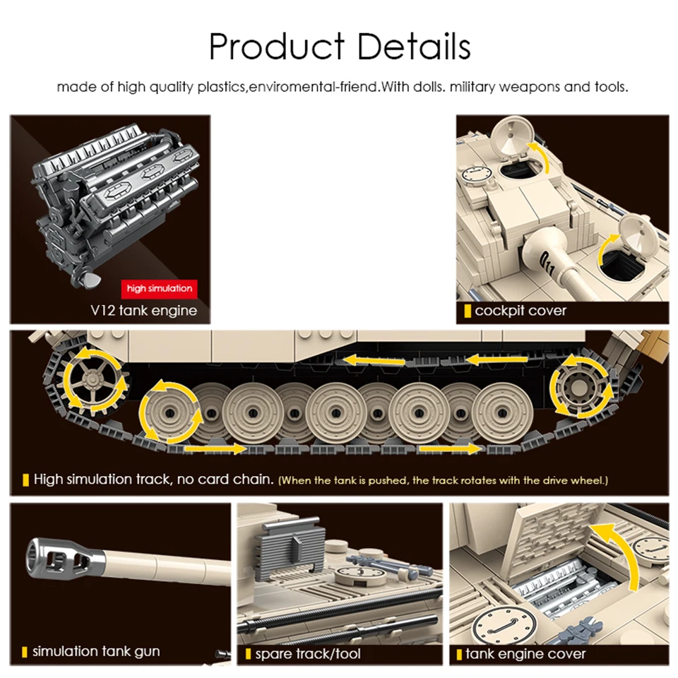 

Military WW2 Soldier German King Tiger Tank Building Blocks Model 978pcs Army WW2 Figure Weapon Bricks Kids Toys for Boys Gifts