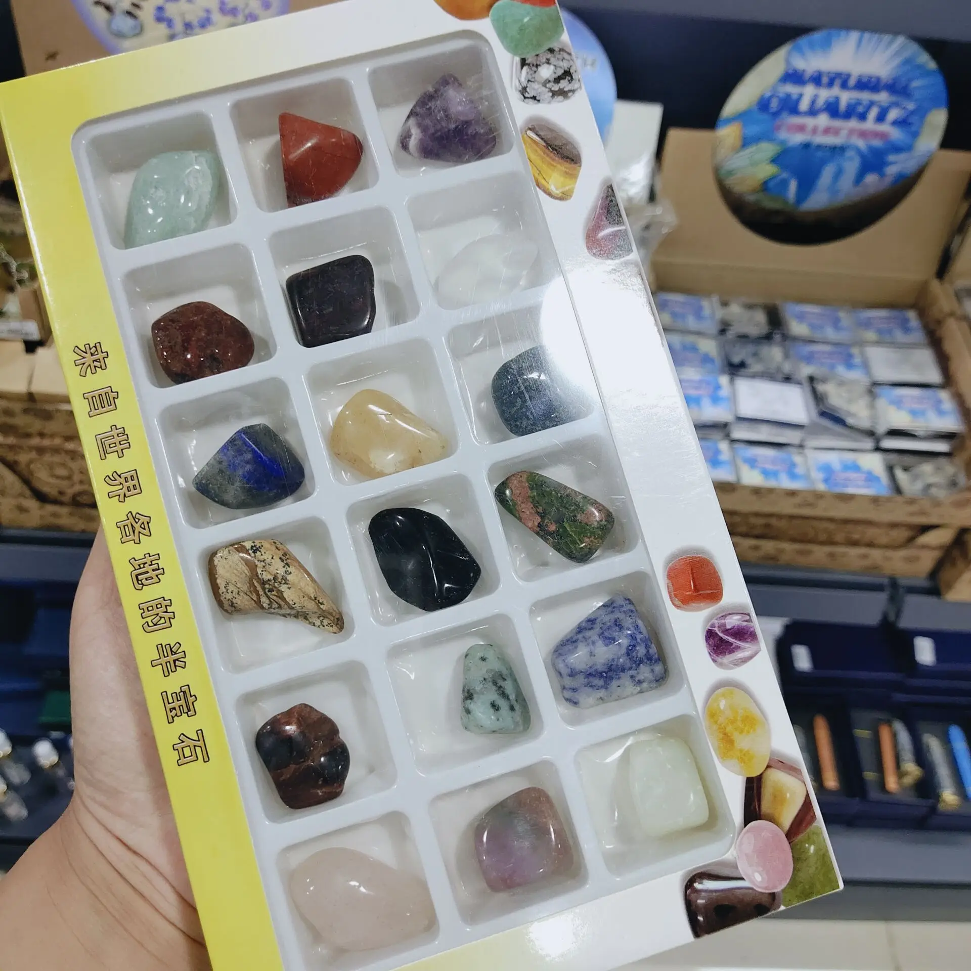 

Коробка натуральных минеральных образцов, подарок, полированный камень, необработанные драгоценные камни, кварцевый кристалл, коллекционн...