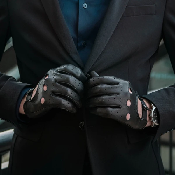 Black Pro(Lambskin) Мужские кожаные перчатки для вождения Harssidanzar из оленьей кожи без подкладки - Цвет: Black Pro(Lambskin)