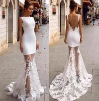 backless 2020 sexy white appliques satin mermaid wedding dresses see through lace skirts women boho beach bridal gowns vestidos