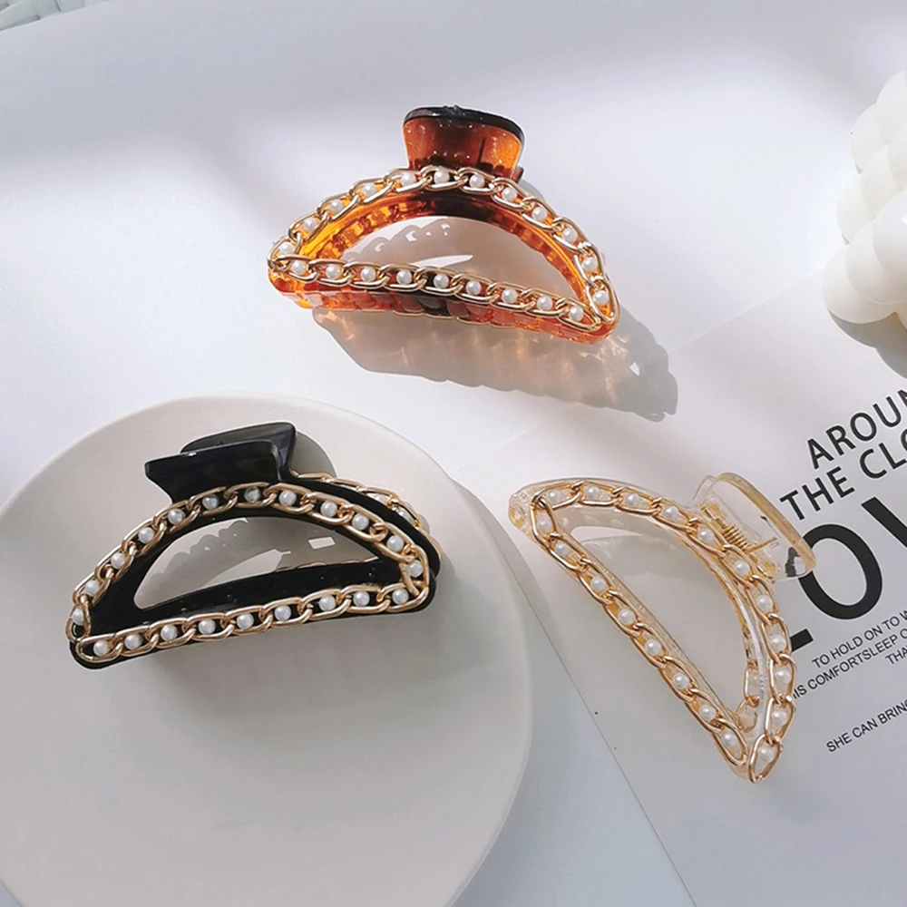 

Korean Fashion Hair Clips Ponytail Shark Hairpins Chain Pearl Hair Claws Bathe Headwear for Women Girls Fashion Hair Accessories
