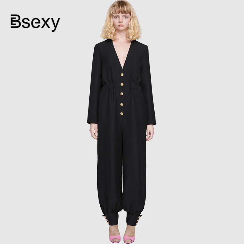 Подиумная брендовая дизайнерская женский комбинезон 2019 стиль сафари v образный