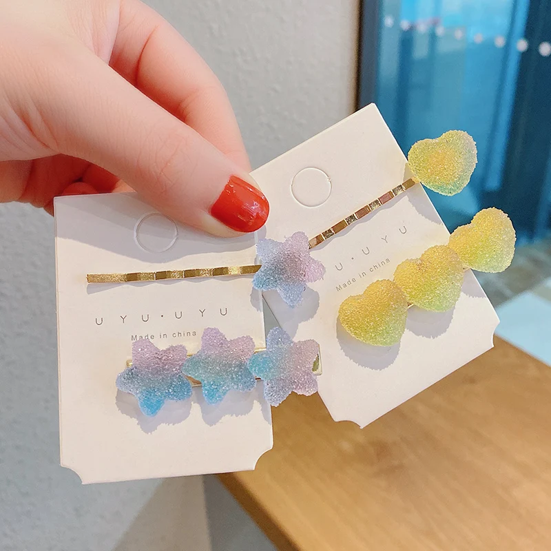 2 шт./компл. милые заколки для волос ярких цветов с силикагелем звездочками