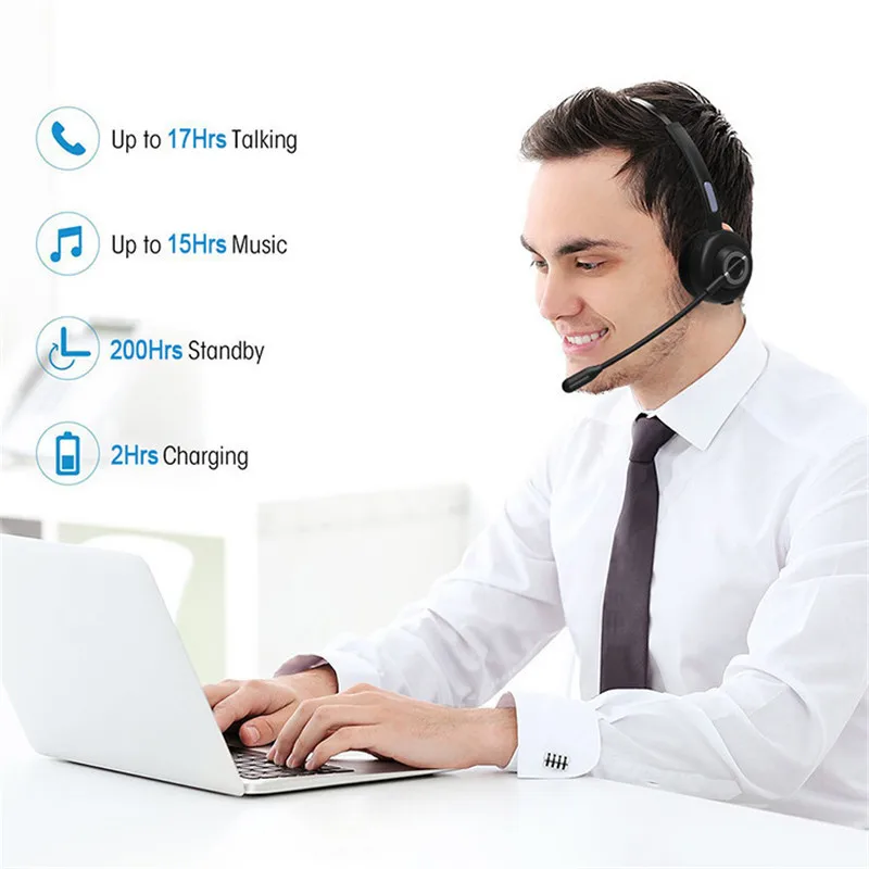 call center mono headset bluetooth skype phone wireless trucker school office business headphones w mic free global shipping