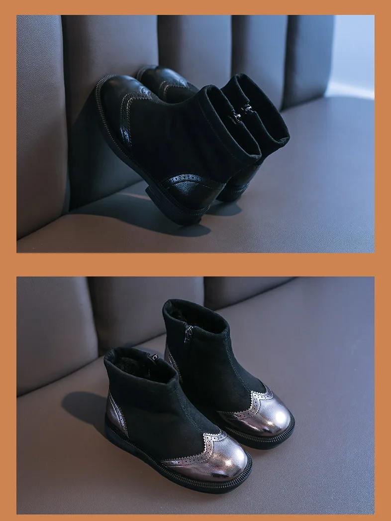 Детские ботинки г. Зимние ботильоны для маленьких девочек Новая модная детская обувь на меху для принцессы детские черные мягкие теплые Нескользящие ботинки на молнии