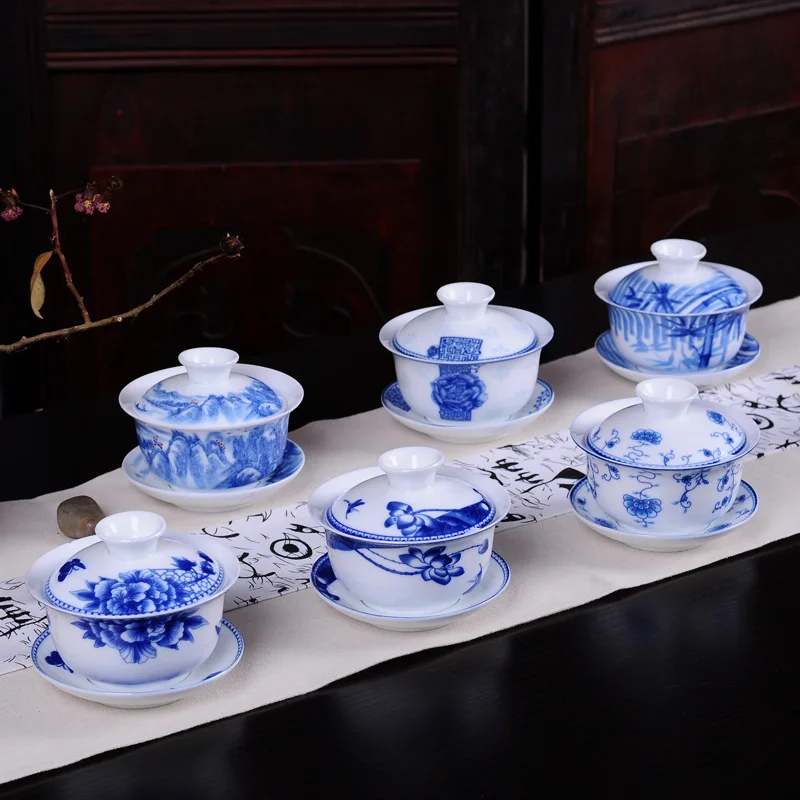 180 мл сине белый фарфор Gaiwan Китайский Цзиндэчжэнь керамический чай Tureen домашний
