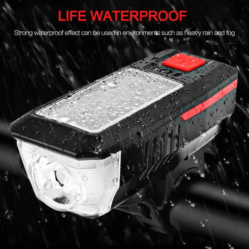 HOT!!! New Solar USB Rechargeable Double Charging Cycling Light Waterproof Bike Front + Horn Outdoor Bicycle Headlight | Спорт и