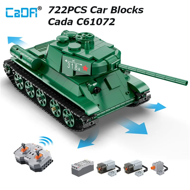 

Cada 727Pcs C61072 Building Blocks WW2 Remote Control Military T34 Medium Tank City Technical RC Car Army Model Bricks Toys