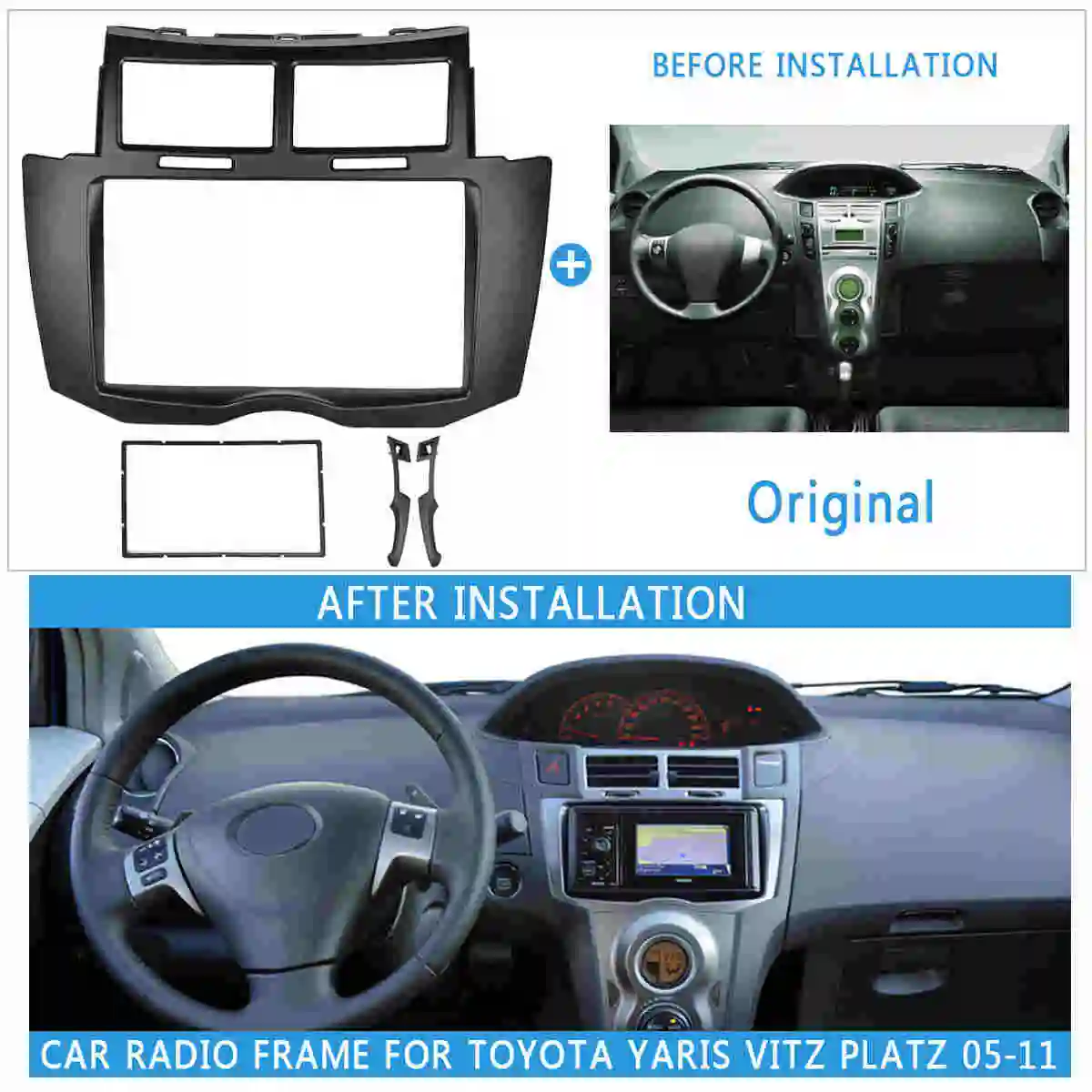 without wire Автомобильная стерео рамка Fascias отделка 2 Din автомобиля для Toyota Yaris Vitz Platz 2005 2006 2007 2008 2009-2011 крышка отделка комплект 178*100 мм панель - Название цвета: without wire