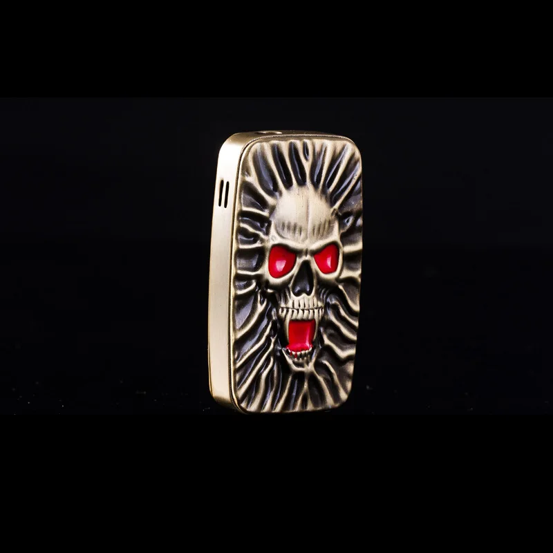 skull Ветрозащитная Зажигалка для сигарет надувная Бутановая газовая зажигалка в форме черепа зажигалки с карманом складной нож курительные гаджеты для мужчин - Цвет: skull
