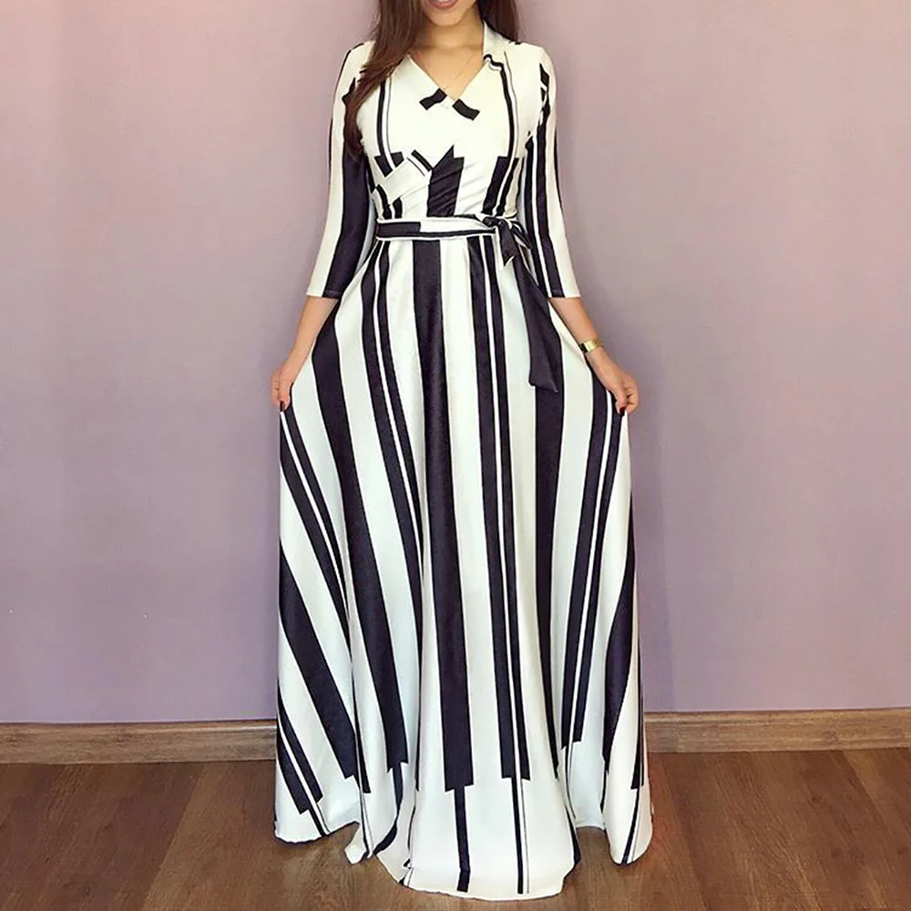 Boho женское летнее платье макси с v образным вырезом милое длиной 3/4 рукавом в пол