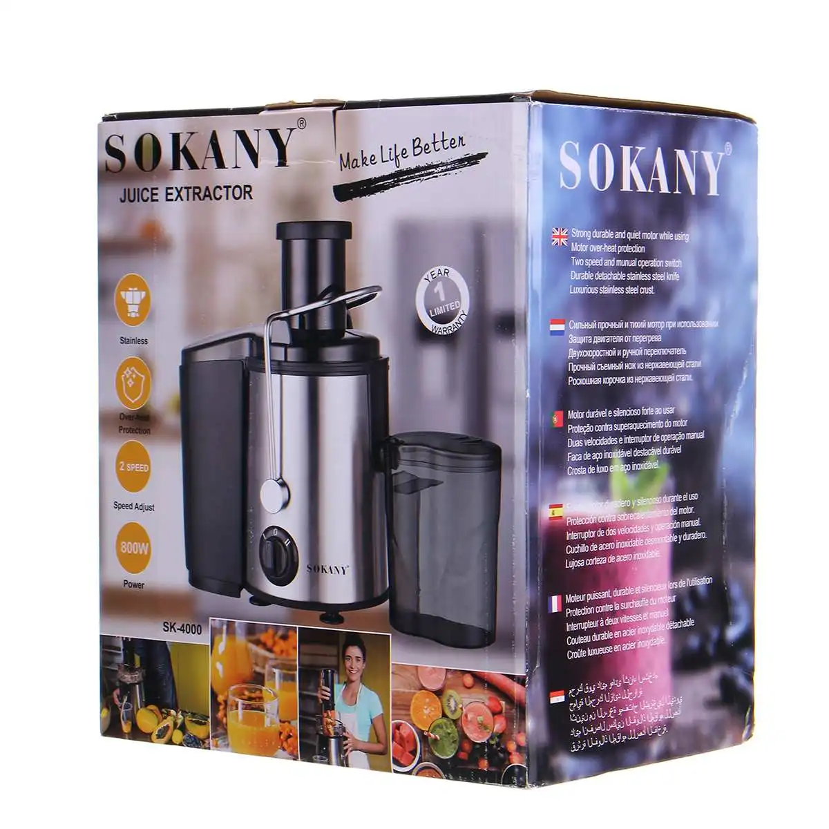 

SOKANY 220V Electric Juicer Stainless Steel Juicers Whole Fruit Vegetable Food Blender Mixer Extractor Machine 2Speed Adjustment