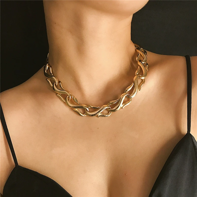 

Steampunk Geometric Thick Chunky Choker Necklaces for Women Men Gothic Miami Curb Clavicle Necklaces Collar Jewelry