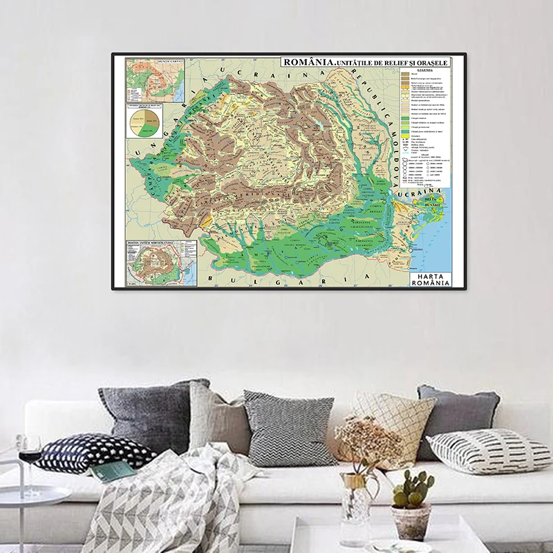 

90*60cm Map of The Romania Vintage Canvas Painting Decorative Wall Art Poster for Living Room Home Decoration In Romanian