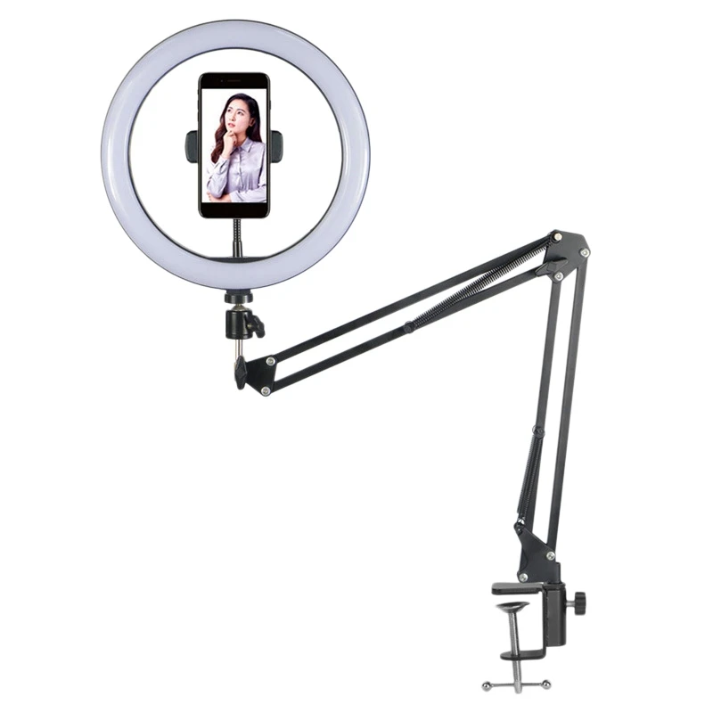 

LED Selfie Ring Light Phone Stand Circle Fill Light Dimmable Lamp Tripod Makeup Photography RingLight with Long Arm
